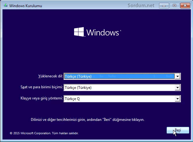 Windows kurulum ekranı Windows kurulum ekranı