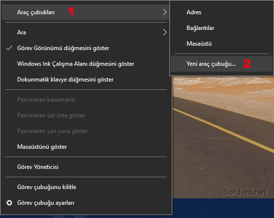 Yeni araç çubuğu