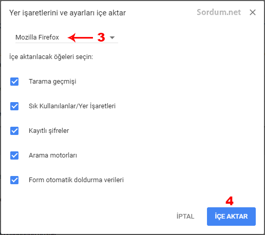 Chromede ayarları içe aktaralım
