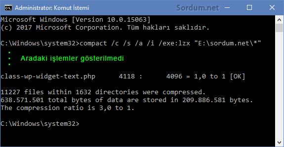Cmd den LZX sıkıştırması komutu