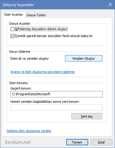 İndexi yeniden oluştur