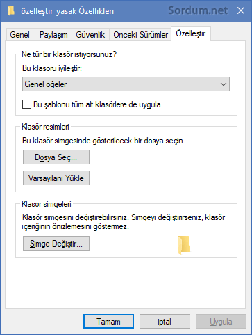 Klasör özelleştir sekmesi