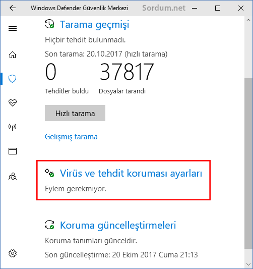 Virüs ve tehdit koruma ayarı