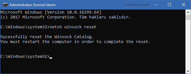 winsock reset komutu