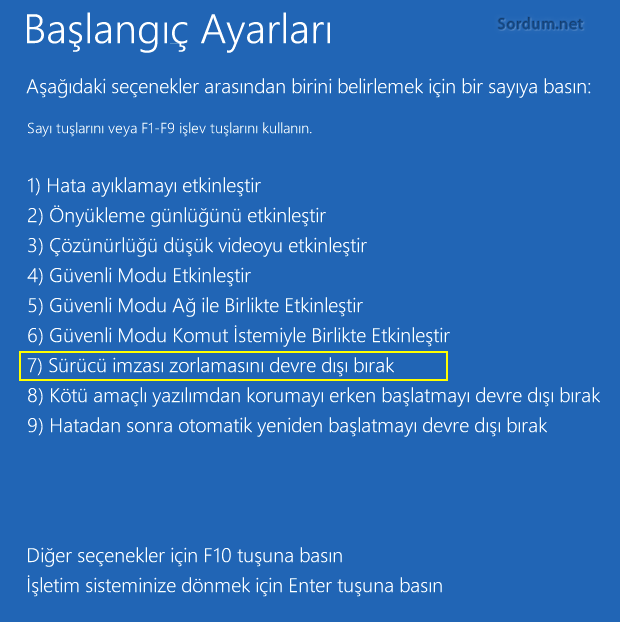 Gelişmiş başlangıç ayarları