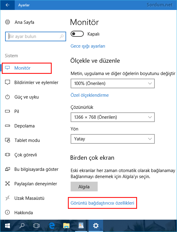 Görüntü bağdaştırıcı özellikleri