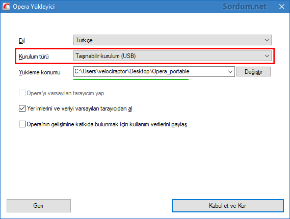 Operayı portable kuralım