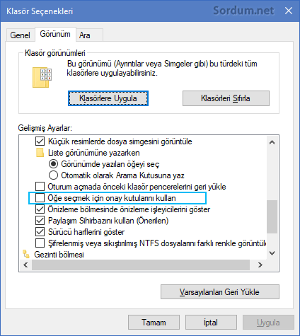 Onay kutusu kullan