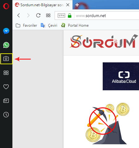 Opera kenar çubuğu ekran resmi alma aracı