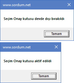 Vbs ile onay kutusu