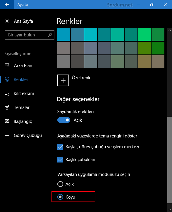 Windows 10 da koyu tema nasıl aktif edilir