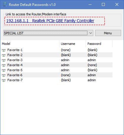 Router default password arayüzü