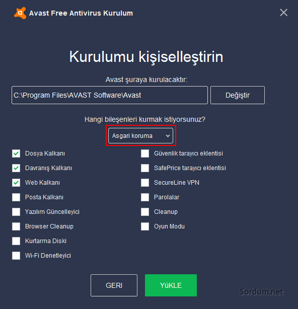 Avast Asgari koruma
