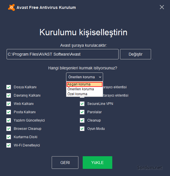 Avast önerilen koruma