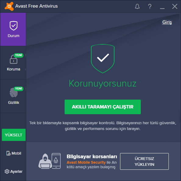 Avast ücretsiz Korunuyorsuuz mesajı