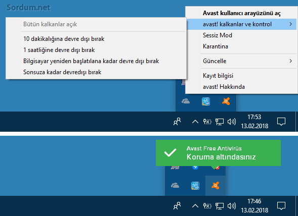 Avast korumayı devre dışı bırakma