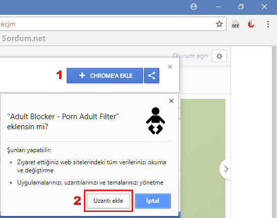 chromede eklentiye izin ver