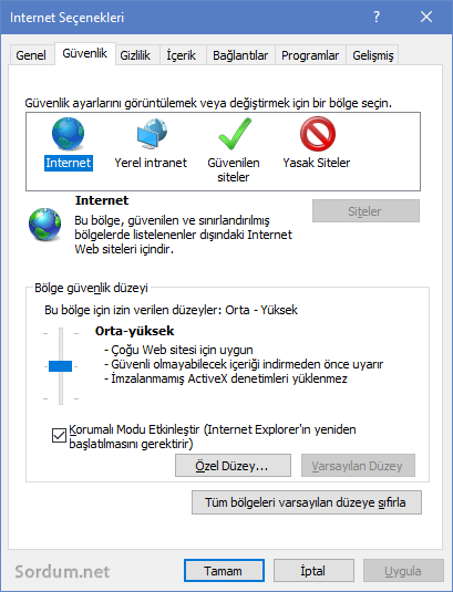 İnternet explorer güvenlik seviyesi