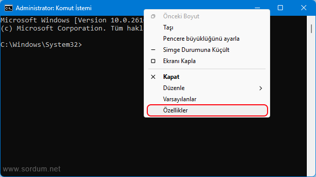 Komut istemi özellikleri
