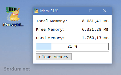 Memory info yazılımı arayüzü