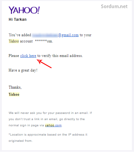 yahoo onay emaili