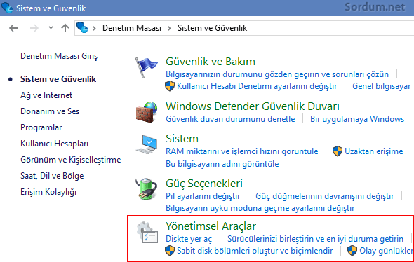 Denetim masasından yçnetimsel araçlara erirşim