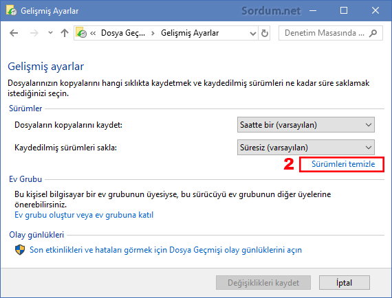Dosya geçmişi sürümlerini temizlemek