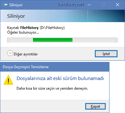 Dosya geçmişi temizleniyor