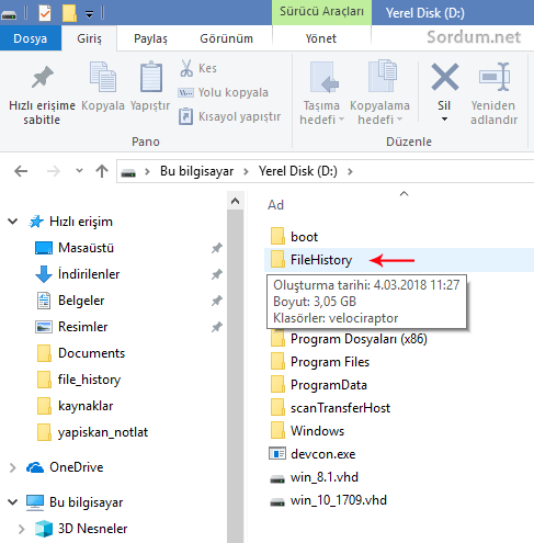 file history klasörünü silelim