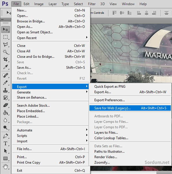 photoshop save for web