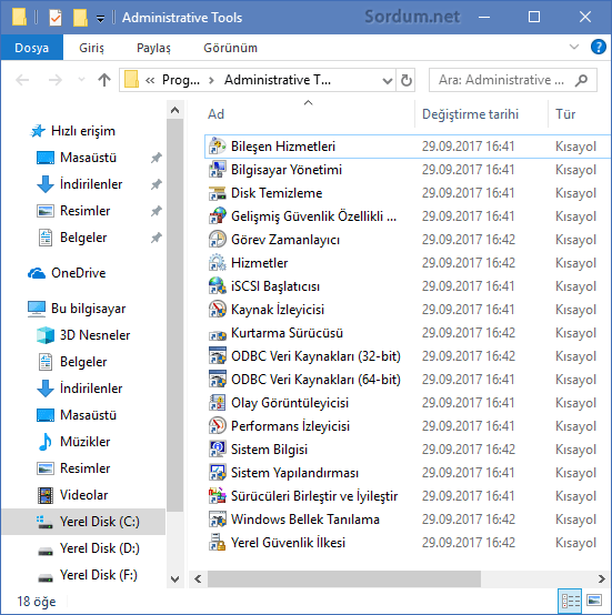 Windows 10 da yönetimsel araçlar