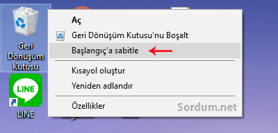 Başlangıca sabitle girdisi