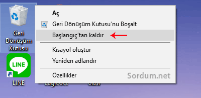 Sağ tuş başlangıçtan kaldır