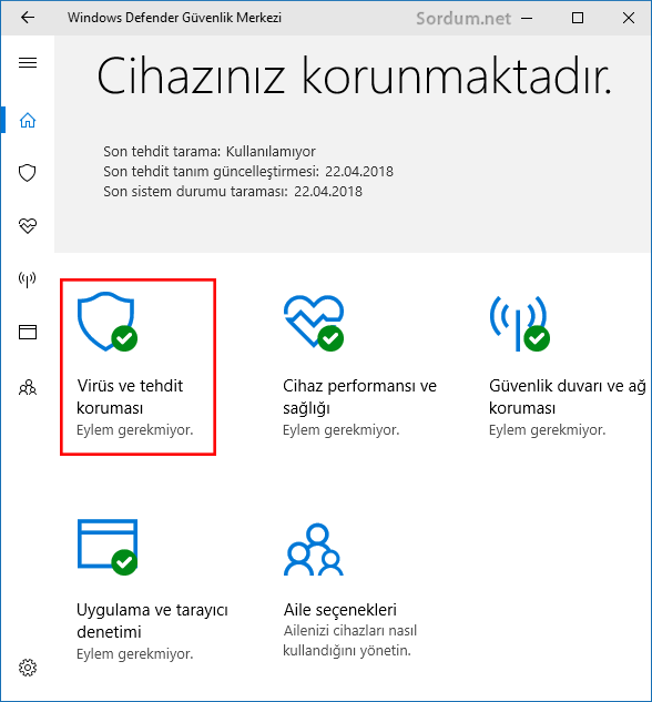 Windows defender gvenlik merkezi