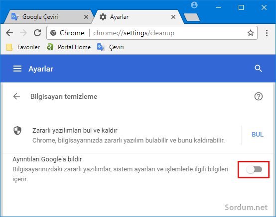 Chrome googleye bildirmesin