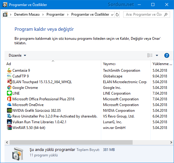 Klasik program ekle kaldır