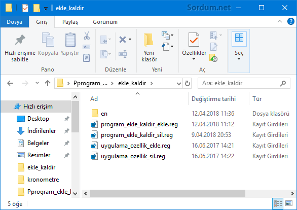 Sağ tuşa program ekle kaldır registry kayıtları