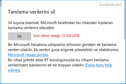 Tanılama verilerini sil