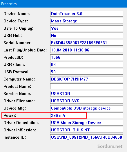 USb belleğin porttan kullandığı güç