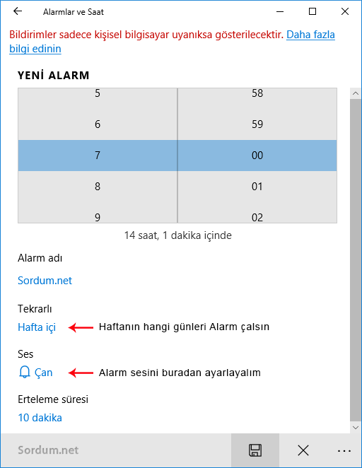 Alarm ayarları