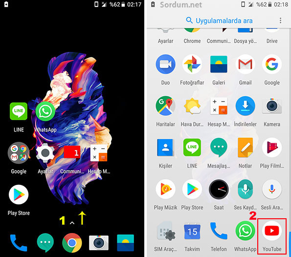 Android te Youtube uygulaması