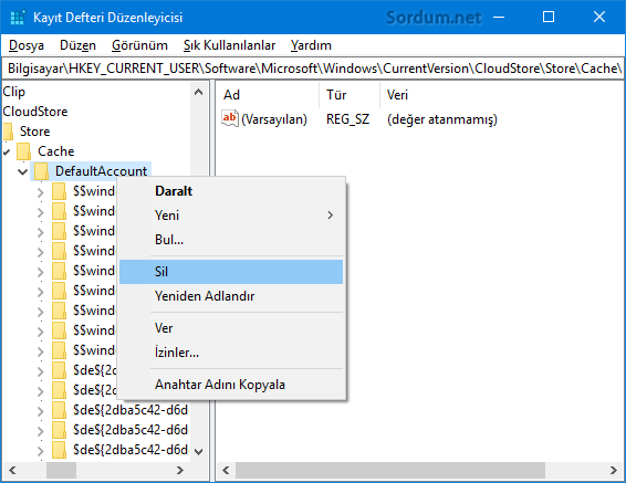 Başlat registry anahtarını silmek