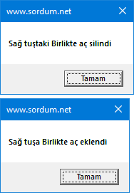 Birlikte aç özelliğini düzelten vbs