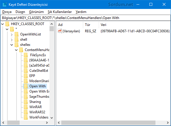 Birlikte aç registry Kaydı
