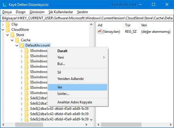 Default Account anahtarını yedekle