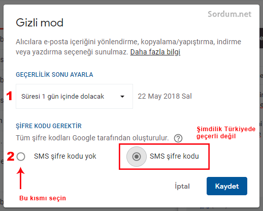 Gmail gizli mod şifre yok