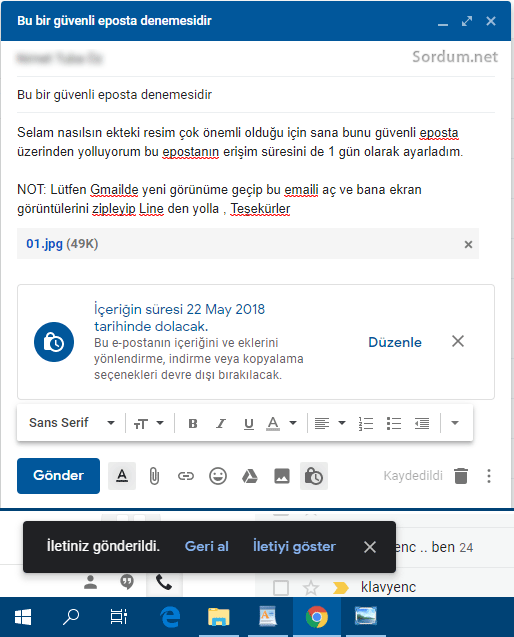 Gmail güvenli eposta yollandı