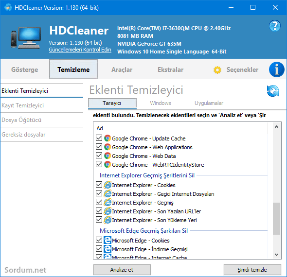 hdcleaner ile tarayıcı temizlilği