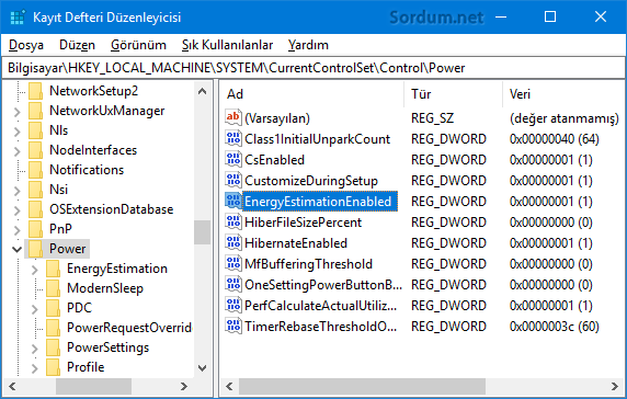 Pil göstergesi registry değeri