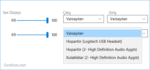 Ses düzeyi ve varsayılan aygıt